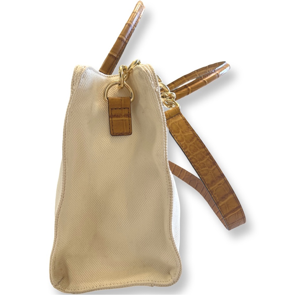 Michael Kors Hamilton Large Canvas Tote | Croc Embossed Leather Trim Cream - Picture 3 of 10